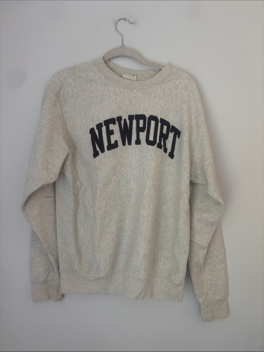 Pro-Weave Crewneck Newport Sweatshirt in Cream with Navy Writing